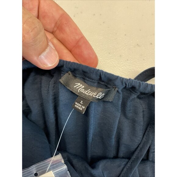 NEW Madewell Sophia Open Back Mini Dress Pockets Blue Balloon Sleeve Boho size L - Picture 9 of 15